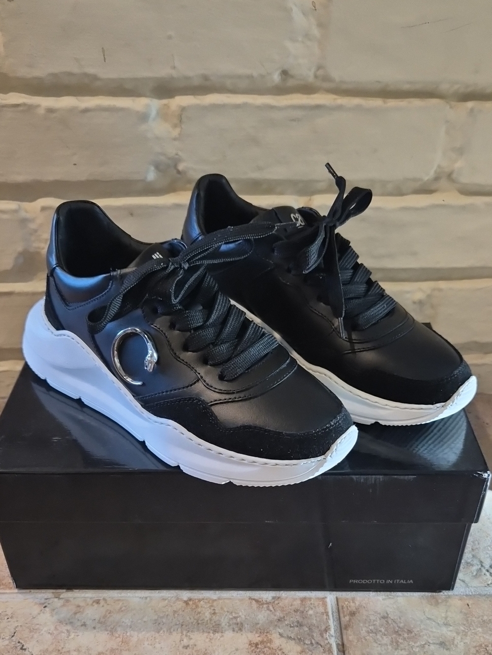 Cavalli Class Black Sneakers with Silver Logo